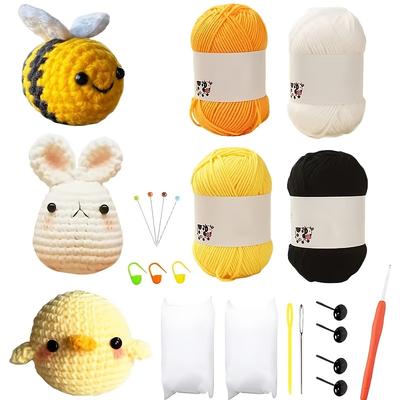 Crochet 3 Kits - 3 Crochet Kits For Beginners/Experts - Bunny Chick Bee For Adult Beginners Includes Enough Yarn Crochet Hoo