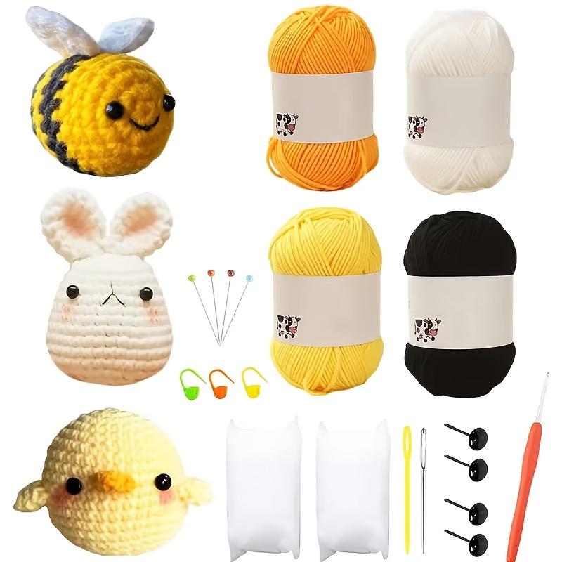 

3 набора для вязания крючком - 3 набора для вязания крючком для начинающих/экспертов - Кролик, Цыпленок, Пчела Для взрослых начинающих, Включает достаточно пряжи, Крючок
