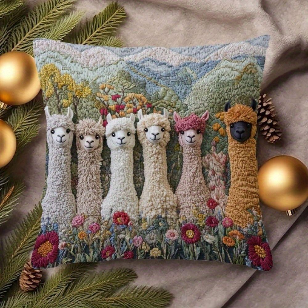 Vintage Pillow Case Alpaca Print Decorative Pillowcase Creative Cushion Cover  Sofa Decoration