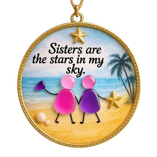 Friendship Sea Glass Christmas Ornament Round/Heart Shaped Friendship Keepsake for Best Friends Handmade Sea Glass Art Hanging Ornament