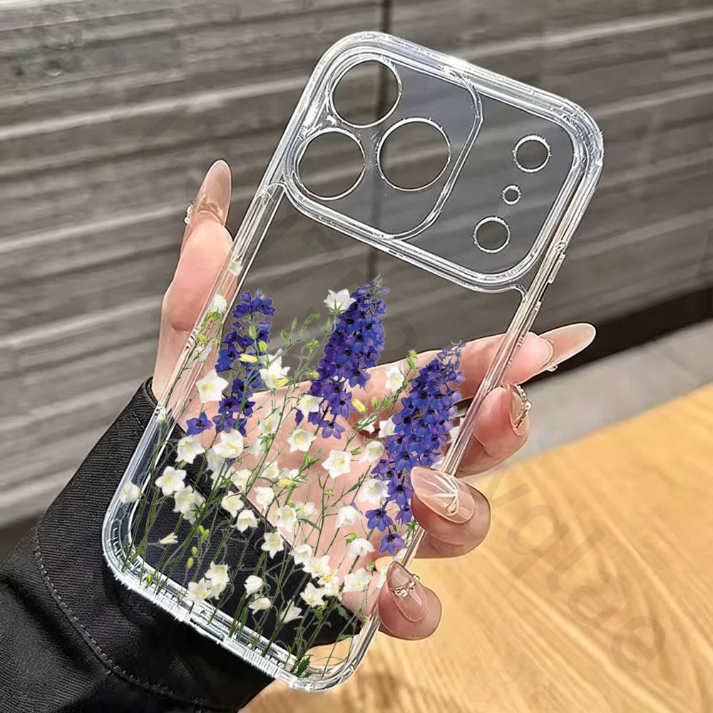 Flower Phone Case for iPhone 17 16 15 14 13 12 11 Pro Max Plus Air Mini 16E ProMax Transparent Case