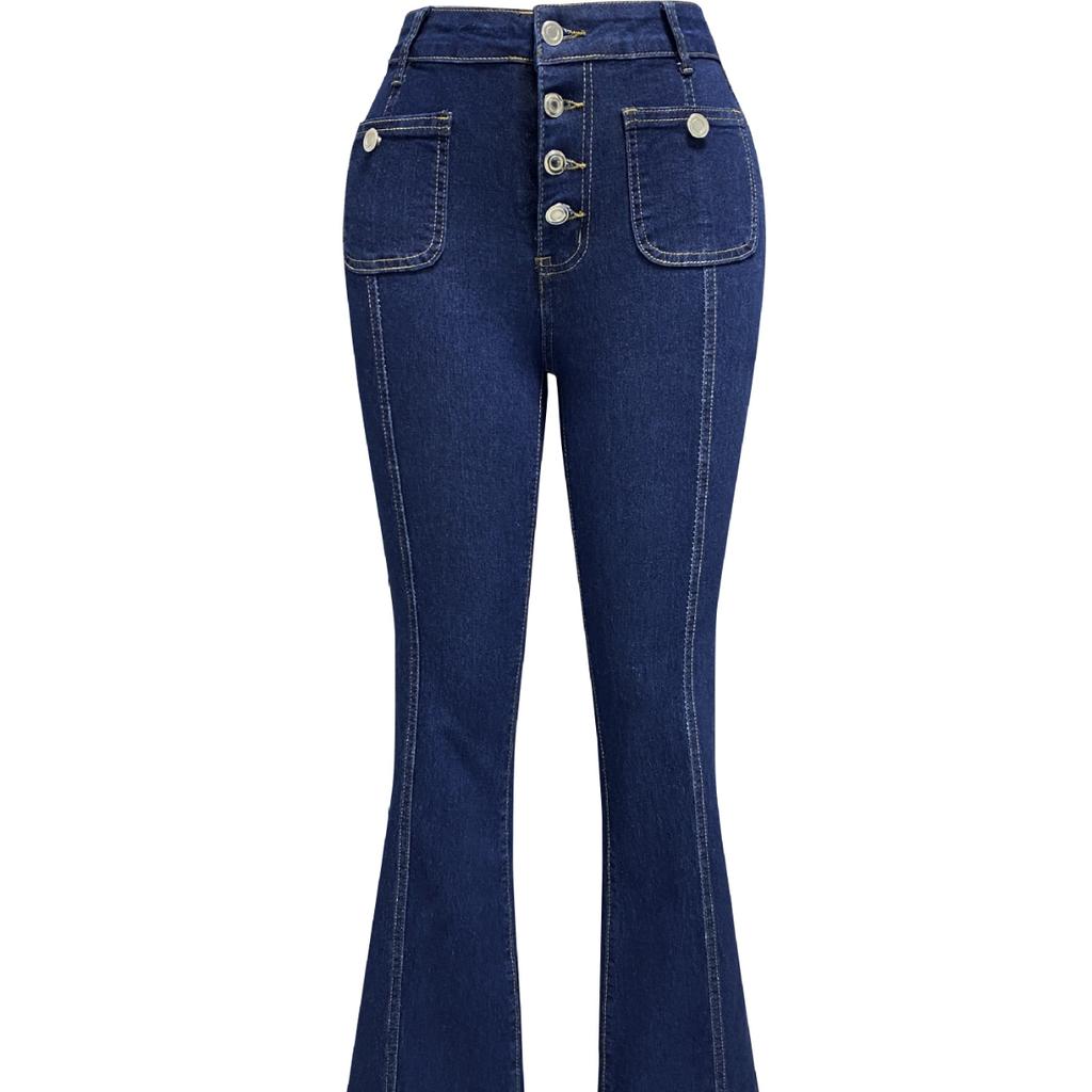 Frühling neue reihe schnalle hohe taille jeans weibliche dünne temperament ausgestelltes hosen