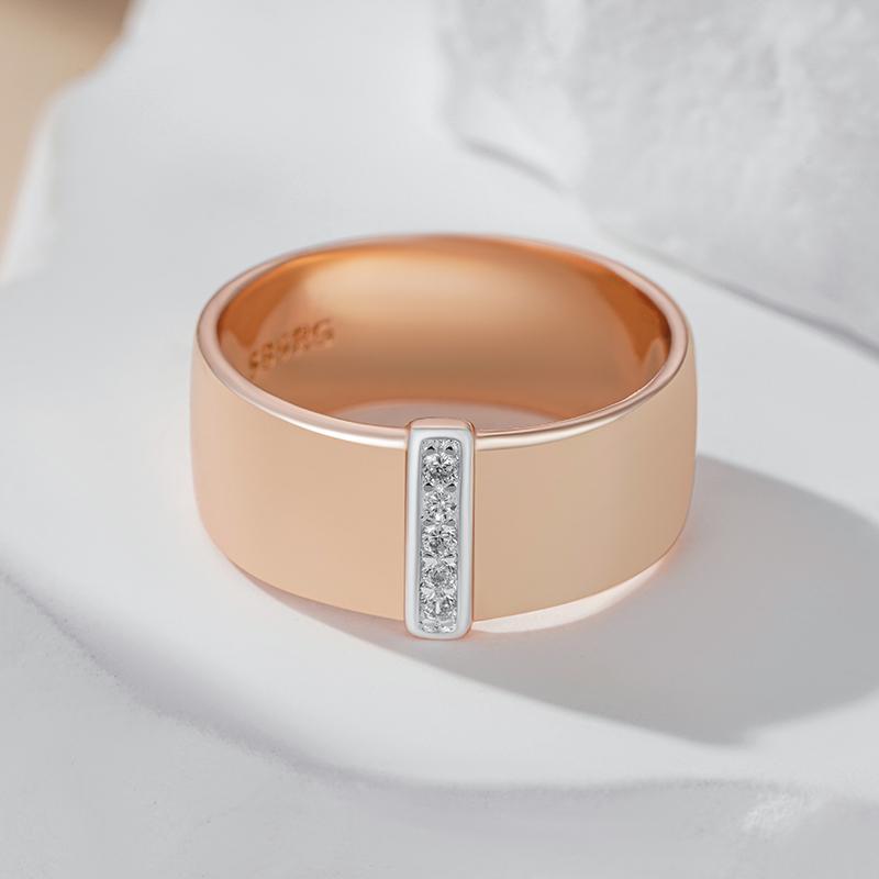Luxury Natural Zircon 10Mm Width Rings For Women  Rose Gold  Color Mix Setting Design Daily Bride Wedding Jewelry