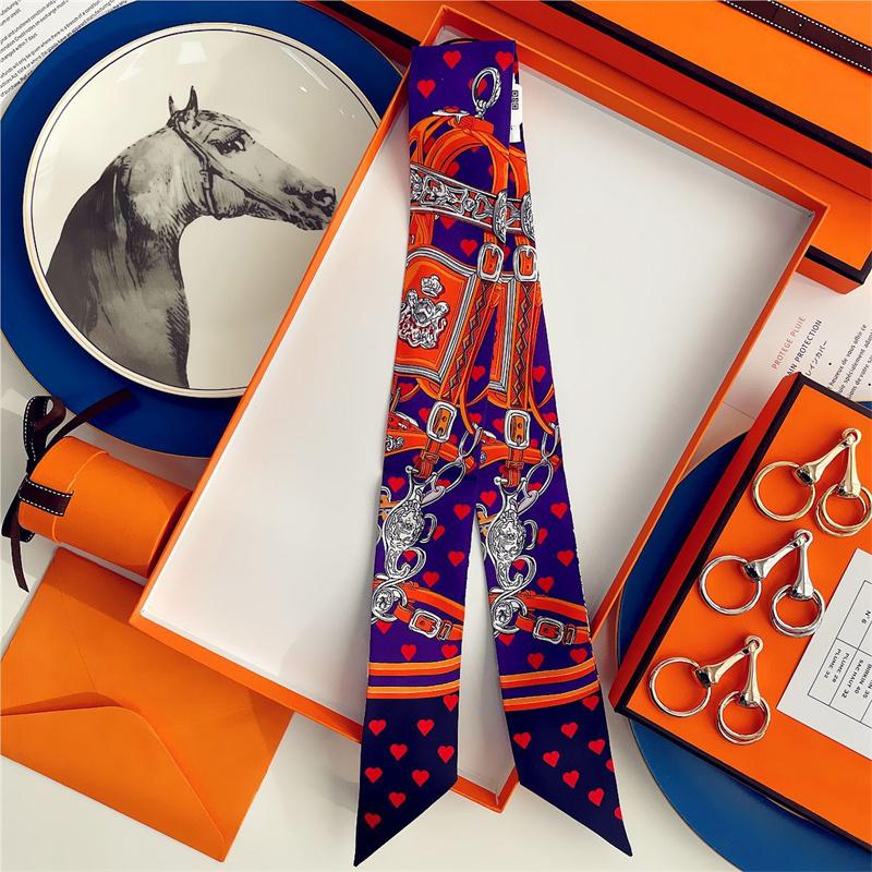 

100% Шелк Высокое Качество Роскошный Бренд Шарф Женский Повязка на Голову Лента для Волос Фуляр Галстук Ленточка Носовой Платок Узкие Шарфы Аксессуары 5x85cm