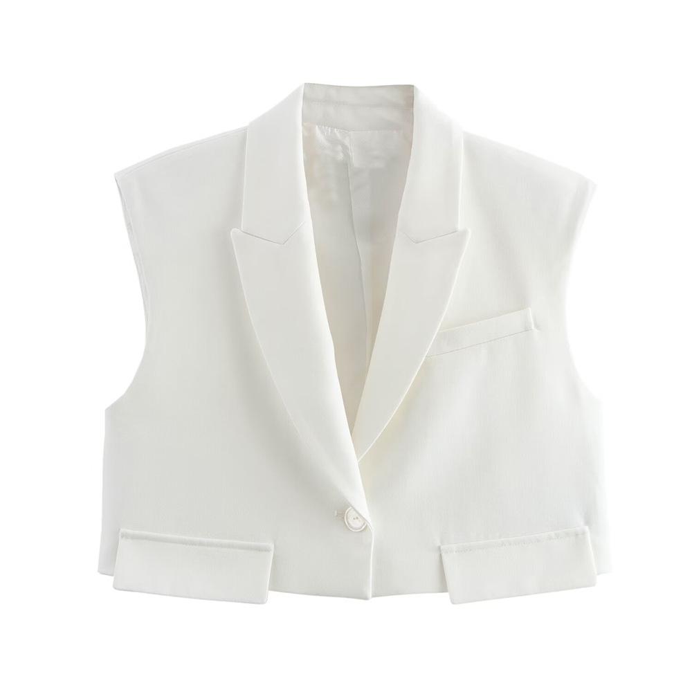 2025 Spring Women's Slim Fit Vest & High Waist Wide-Leg Pants Set with Flap Detail