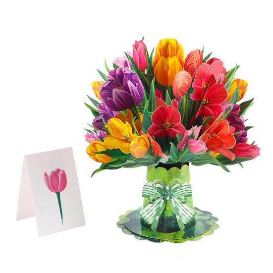 3D Pop-Up Blumenstrauß Grußkarte Sonnenblume Lilie Tulpe Nelke Blumenstrauß Karte für Muttertag Lehrertag Abschluss Jahrestag Geburtstag