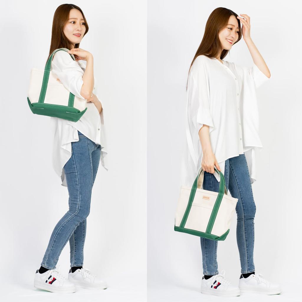 Iwafune Canvas Tote Bag Canvas Bag with Zipper Small Domestic Canvas Made in Japan Ship and Rock Basic Tote Women's (Medium Green)