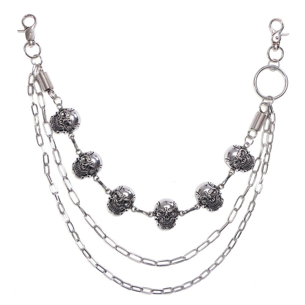 Metal Skull Hip Hop Belt Chain For Men With Spring Decor And Multilayer Design