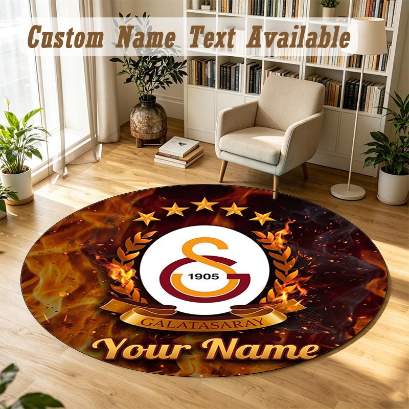 Round Rug Custom NameGalatasaray FC Pattern Non Slip Carpet Home Floor Decor