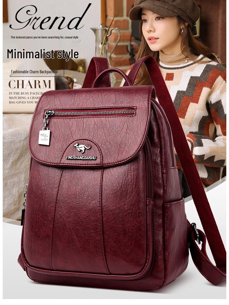 Women's 2023 Soft Lambskin Backpack – Versatile Double Shoulder Bag with Large Capacity, Stylish for College Students and Casual Use.