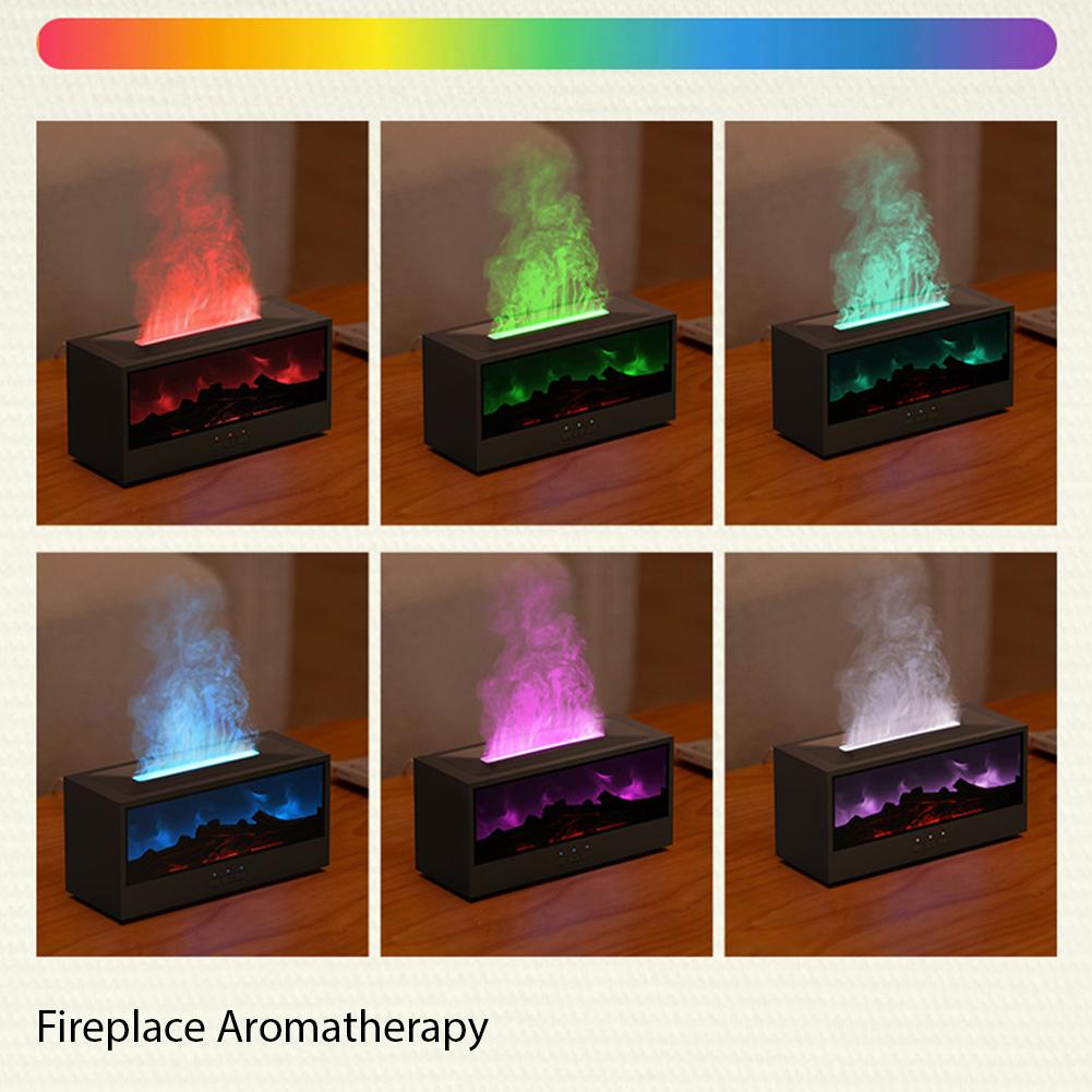Simulated 3D Fireplace Flame Desktop Essential Oil Diffuser with Remote Control Home Aroma Therapy Humidifier for Relaxation