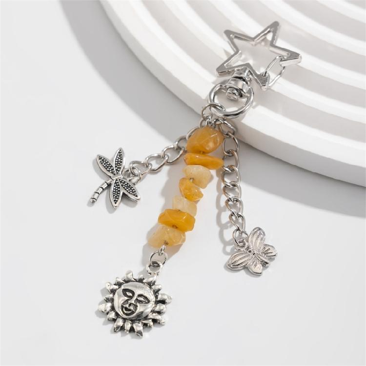 Fashionable Stars Moon Sun Pendant Keyring Holder for Women and Girls Bohemian Colorful Beads Jewelry Accessory