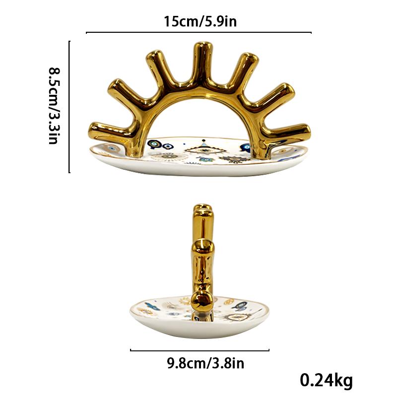 Multifunctional Ring Display Rack Earring Necklace Jewelry Storage Organizer Evil Eyes Ceramics Storage Tray Makeup Table Decor