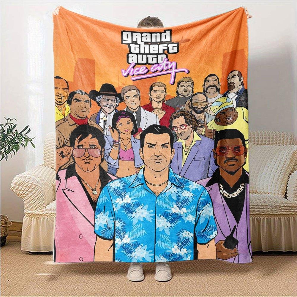 1pc Grand Theft Auto Soft Flannel Blanket with Designer Print A Cozy Blanket for All Seasons, Perfect for the Couch, Bed, Office