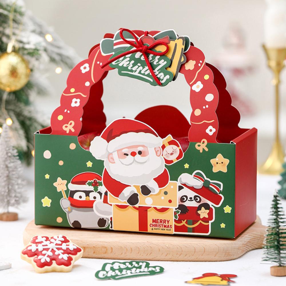 

5 шт. Нові Різдвяні Коробки-Ручки для Ласощів Мультяшний Санта-Клаус Червоний Зелений Паперовий Пакувальний Мішок для Подарунків Navidad Декор Упаковка Xmas As Shown