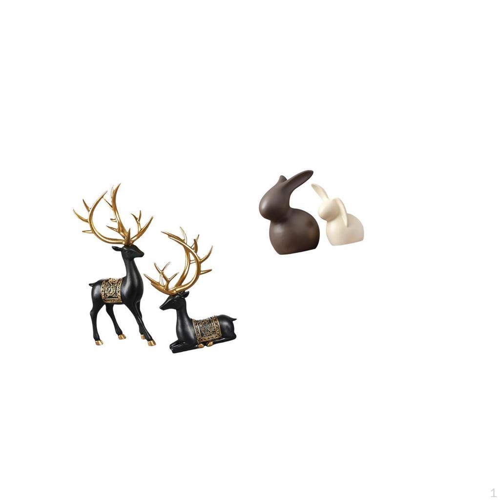 Reindeer Elk Resin Sculpture And Ceramic Statue Set for Cabinet Tabletop Wedding Housewarming Easter