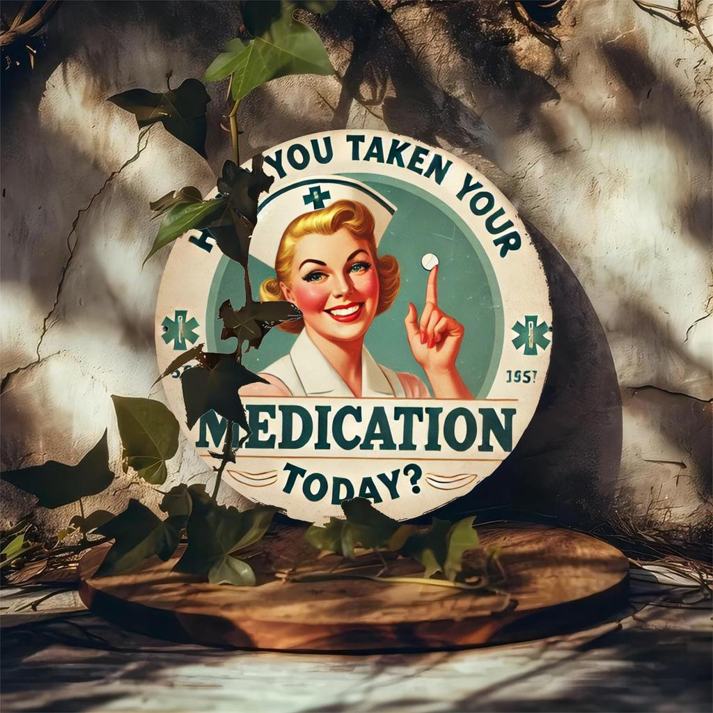 Mfoever Panneau Rond en Aluminium Vintage Rappel de Médicament Décor Rétro de Pharmacie