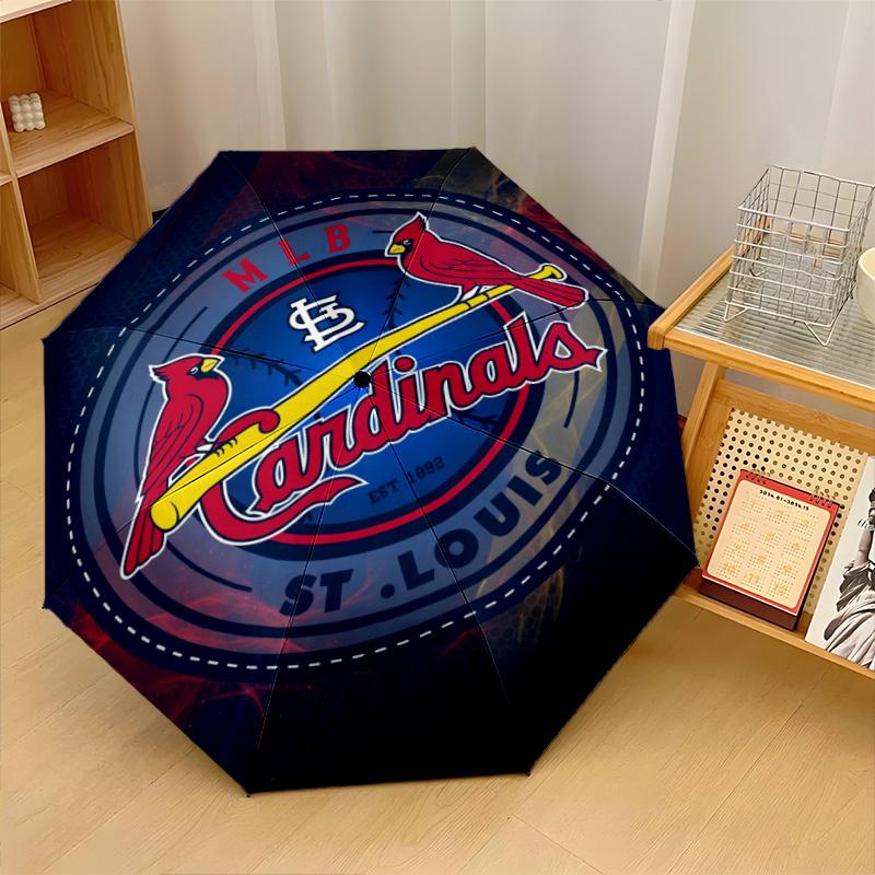 St. Louis Cardinals Print Auto 8?Ribs Folding Umbrella Wind Resistant Lightweight Automatic Umbrella For Daily Travel