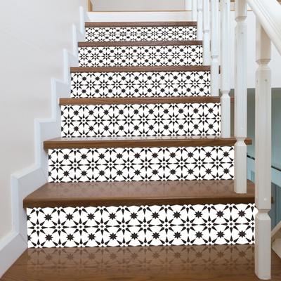 6Pcs Stair Sticker Removable Self-adhesive Waterproof DIY Black And White Mosaic Design Tile Decals Home Decor
