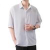 VANCAMEL Langarmhemd für Herren, Lockeres Freizeit-Oberteil für Herren, einfarbige Kleidung im koreanischen Stil, Schwarz, 2XL