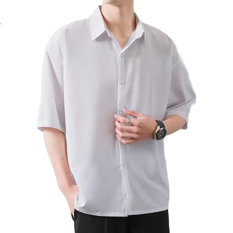 VANCAMEL Langarmhemd für Herren, Lockeres Freizeit-Oberteil für Herren, einfarbige Kleidung im koreanischen Stil, Schwarz, 2XL