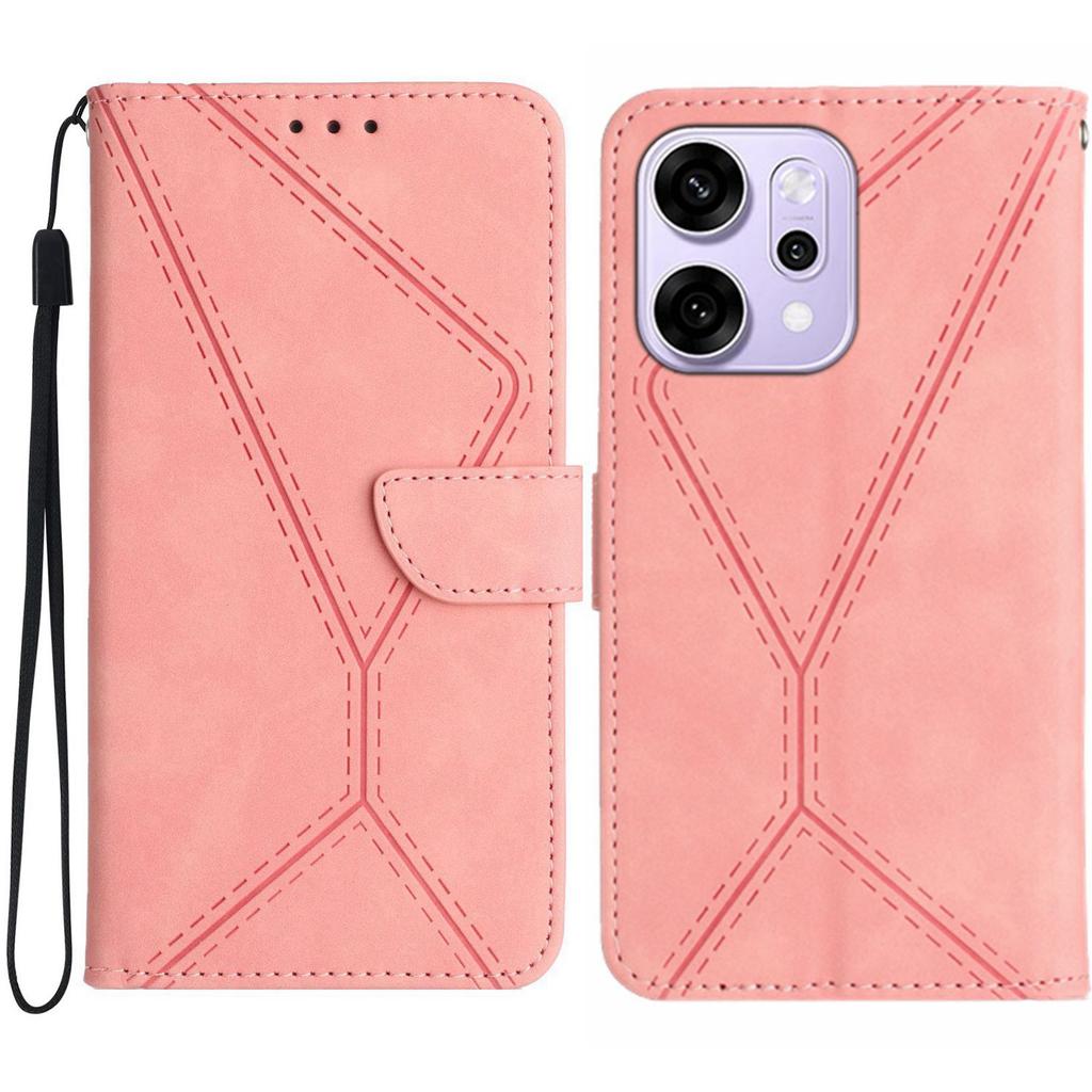 For Oppo Reno14 5G (Global) Case Skin Touch Lines Imprinted PU Leather Flip Phone Cover
