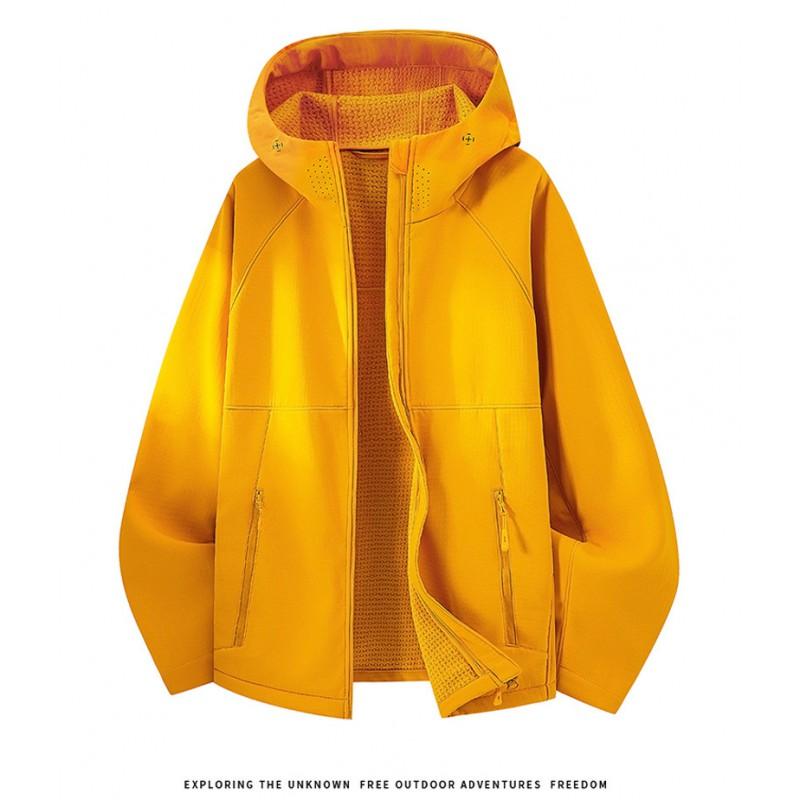 Mens Lightweight Outdoor Hooded Softshell Jacket Fall Casual Wear Solid Color Loose Fit Windproof