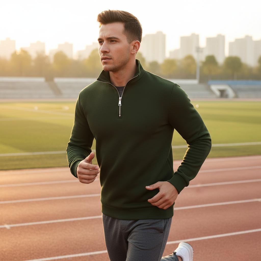 Men's Quarter Zip Pullover Sweater - Solid Color Long Sleeve Casual Top Slim Fit Half Zip Sweatshirt for Autumn & Winter Outwear