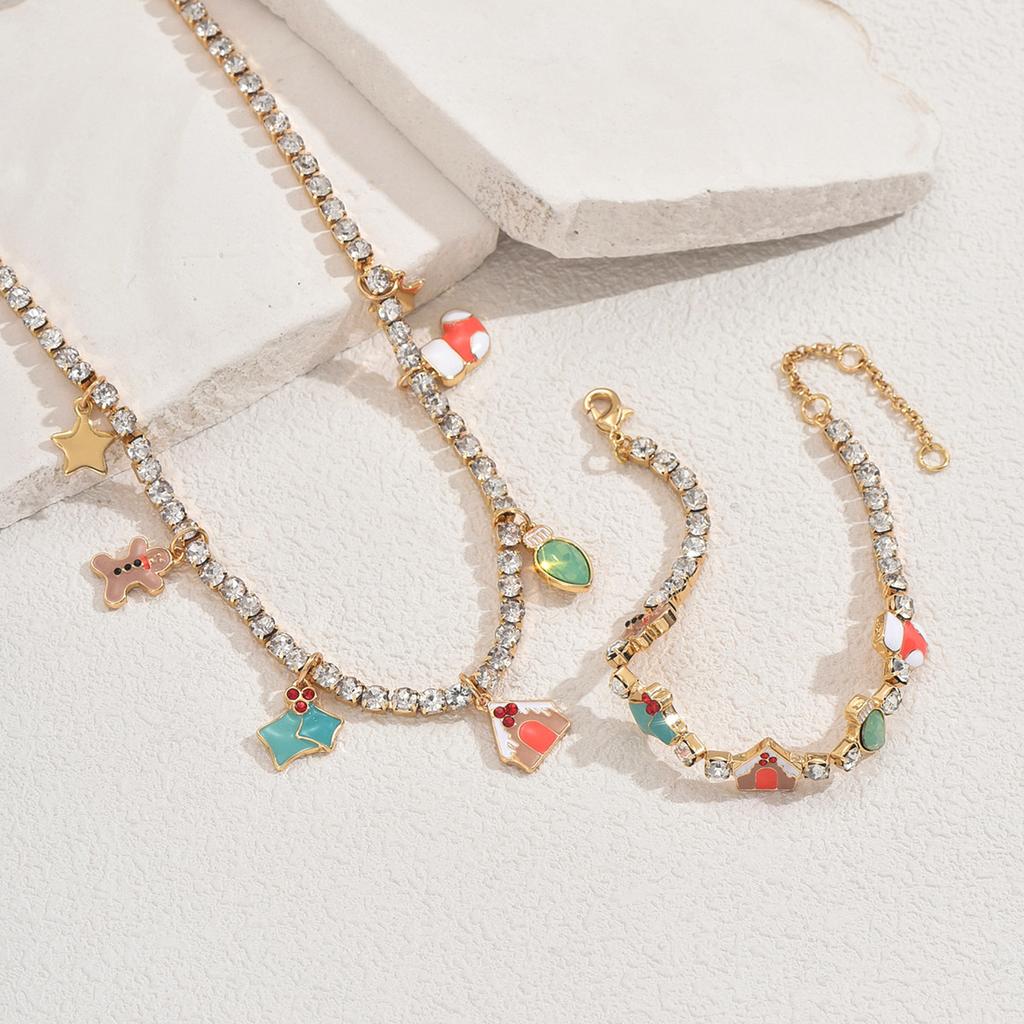Wind Ladies Bracelet Necklace Set Geometric Christmas Pattern Drip Oil Design Clavicle Chain Diamond Jewelry Women