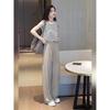 Women's 2025 Korean Style Sleeveless Top & Ice Silk Wide-Leg Pants Set