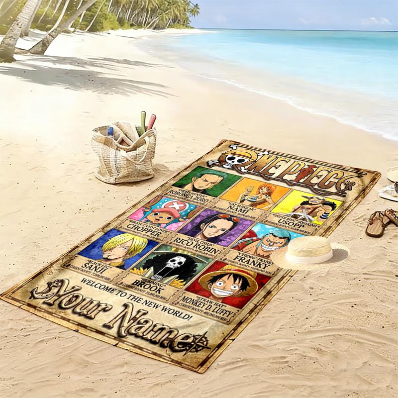 Name Custom Japanese Anime Pirate Print Beach Towel, Large Soft Quick Dry Towel for Beach Camping Swimming