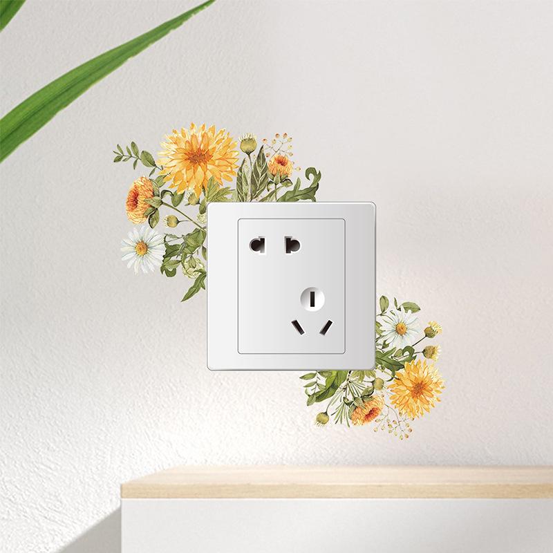 Green Plants Rose Daisies Peony Flowers Leaf Switch Stickers Home Decoration Wall Stickers Self-adhesive