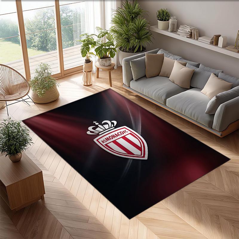 Monaco FC Soccer Football Pattern Soft Area Rug Non Slip Indoor Floor Carpet Sports Decor Mat for Bedroom