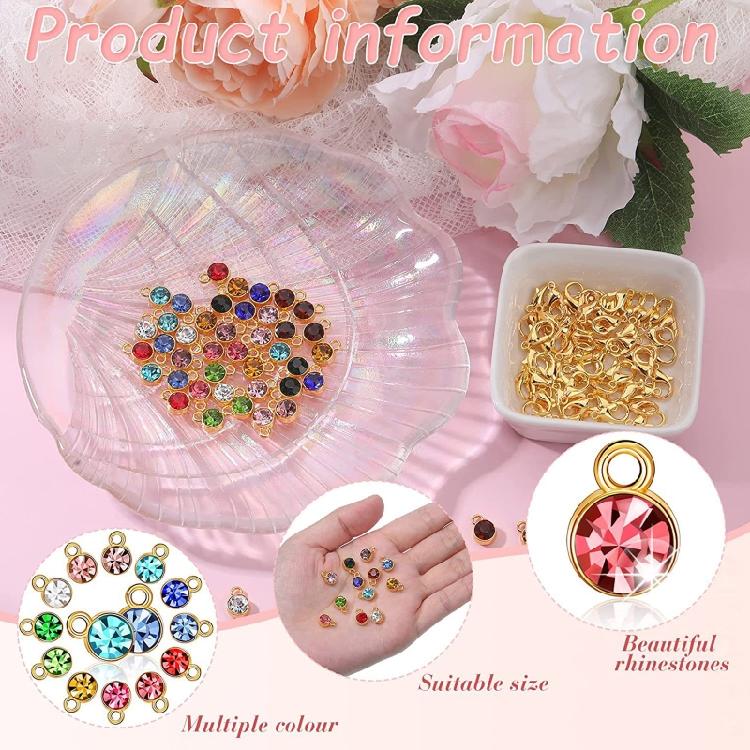 180 Pcs Crystal Birthstone Charms Jewelry Making Beads Pendants with Jump Rings