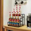 Functional Wooden Wine Rack With Metal Frame Suitable For Kitchen Counter Or Coffee Station