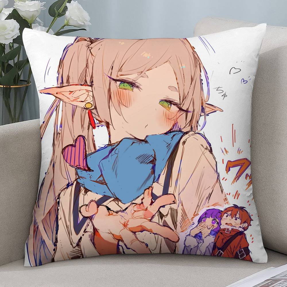 Anime F-Frieren Cute Girl Pillow Case Short Plush Double-sided Print Square Throw Pillow Covers Sofa Home Cushion Decor
