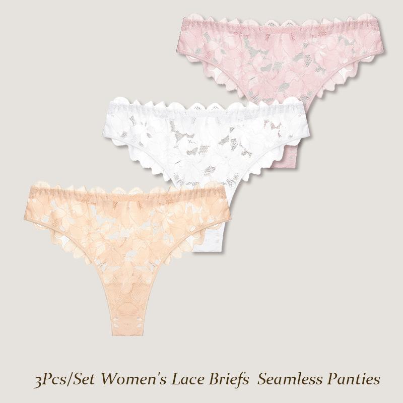 

FINETOO 3 шт./компл. Женские кружевные трусы Женские бесшовные трусики Однотонное дышащее нижнее белье Женское с низкой посадкой Мягкое нижнее белье S-XXL 1XL&3pcs
