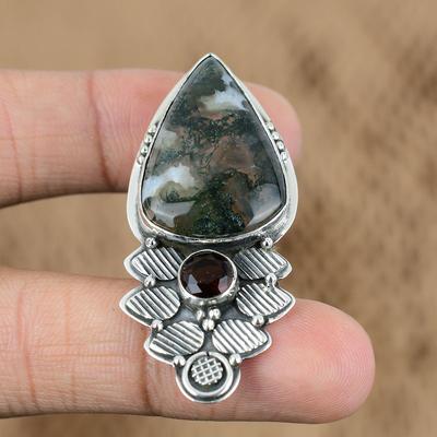 Birthday Gift For Her Natural Solar Moss Agate Gemstone Pendant 925 Silver