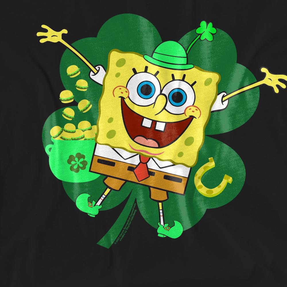 SpongeBob SquarePants Unisex Adult Spongey Four Leaf Clover St Patricks Day T-Shirt