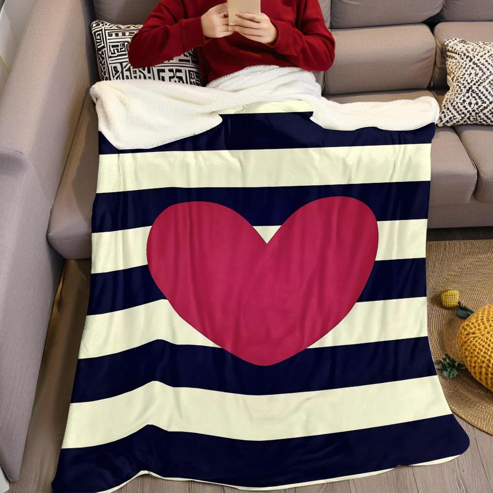 Heart Stripe Flannel Blanket Warm Soft Halloween Christmas Couch Warm Cozy Decorative Decor Gift for All Season