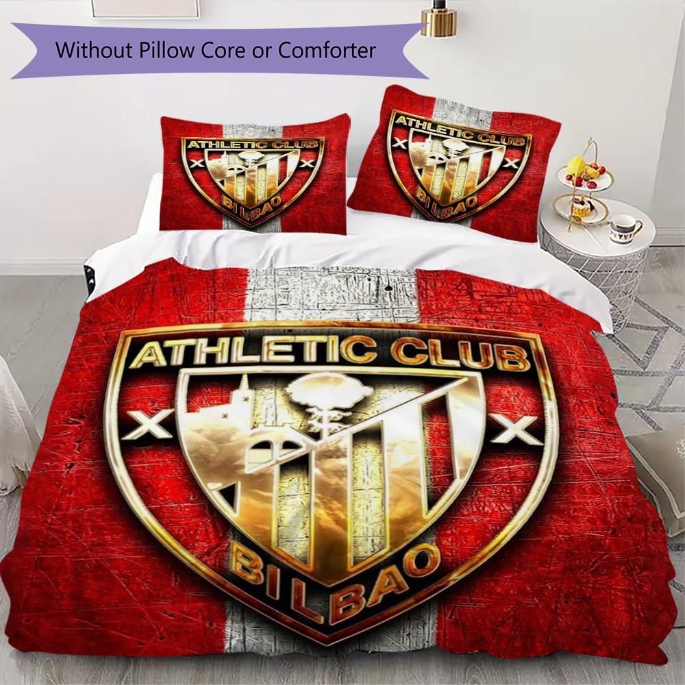Athletic Club de Bilbao Ensemble de couette à motif Housse de couette Taie d'oreiller Décoration de maison Cadeau d'anniversaire (1 * housse de couette + 2 * taie d'oreiller sans garnissage)
