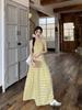Neck Skirt Dress Women's Summer 2026 New Suspender Skirt Yellow Plaid Waist Halter