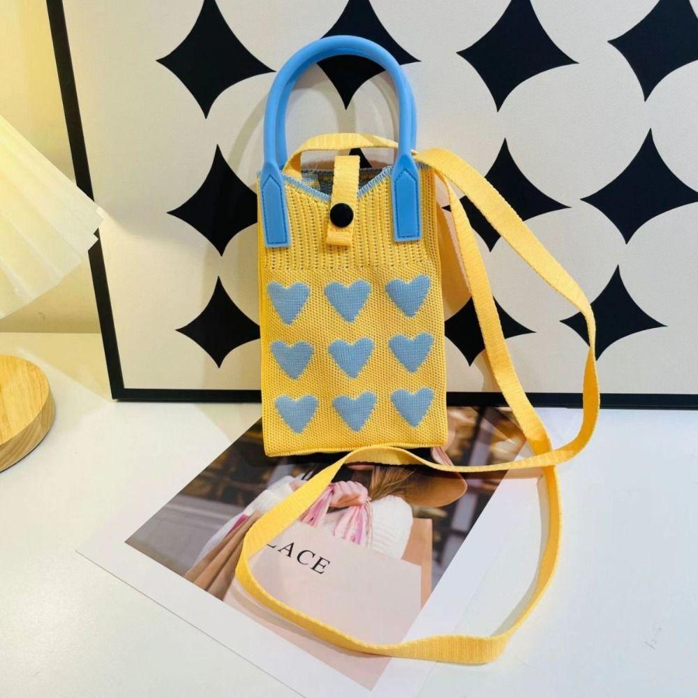 Sweet Love Knitted Mobile Phone Bag Mini Fashion Knitted Crossbody Bag Cute Korean Knit Handbag Phone Pouch
