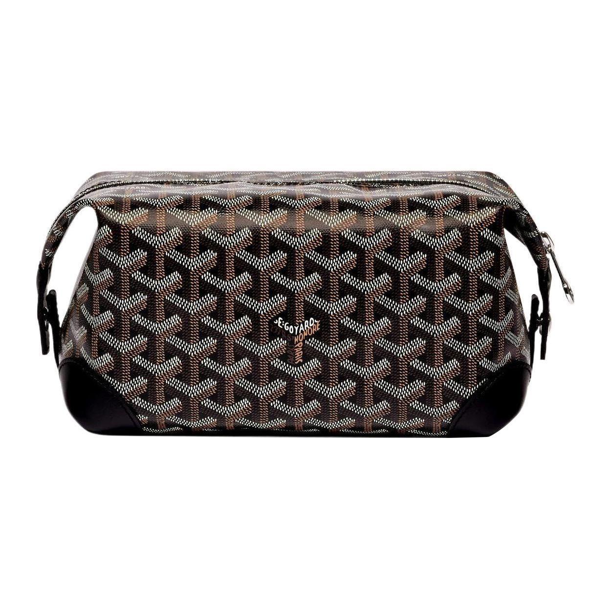 Goyard Monogrammed Zippered Canvas And Calfskin Travel Toiletry Bag Unisex Toiletry Bag Black BOEING025TY-01CL01P Basic Set (Bag+Dust Bag)