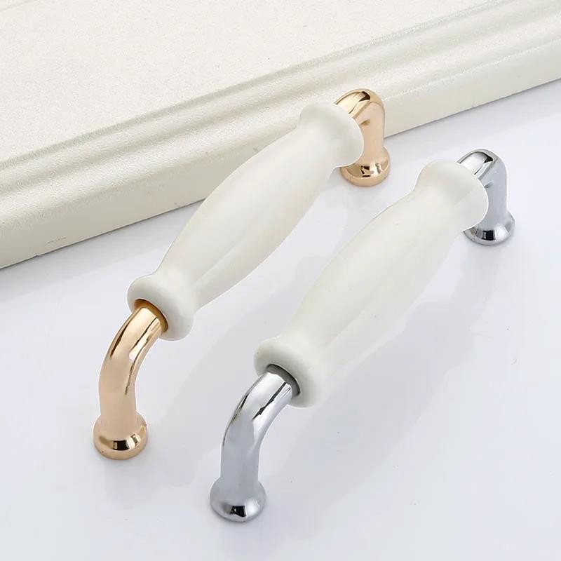 1 Stück Weiße Keramik Türgriffe Moderne Möbelknöpfe Zinklegierung Keramik Griffe Küchenschränke Schranktür Schubladengriff