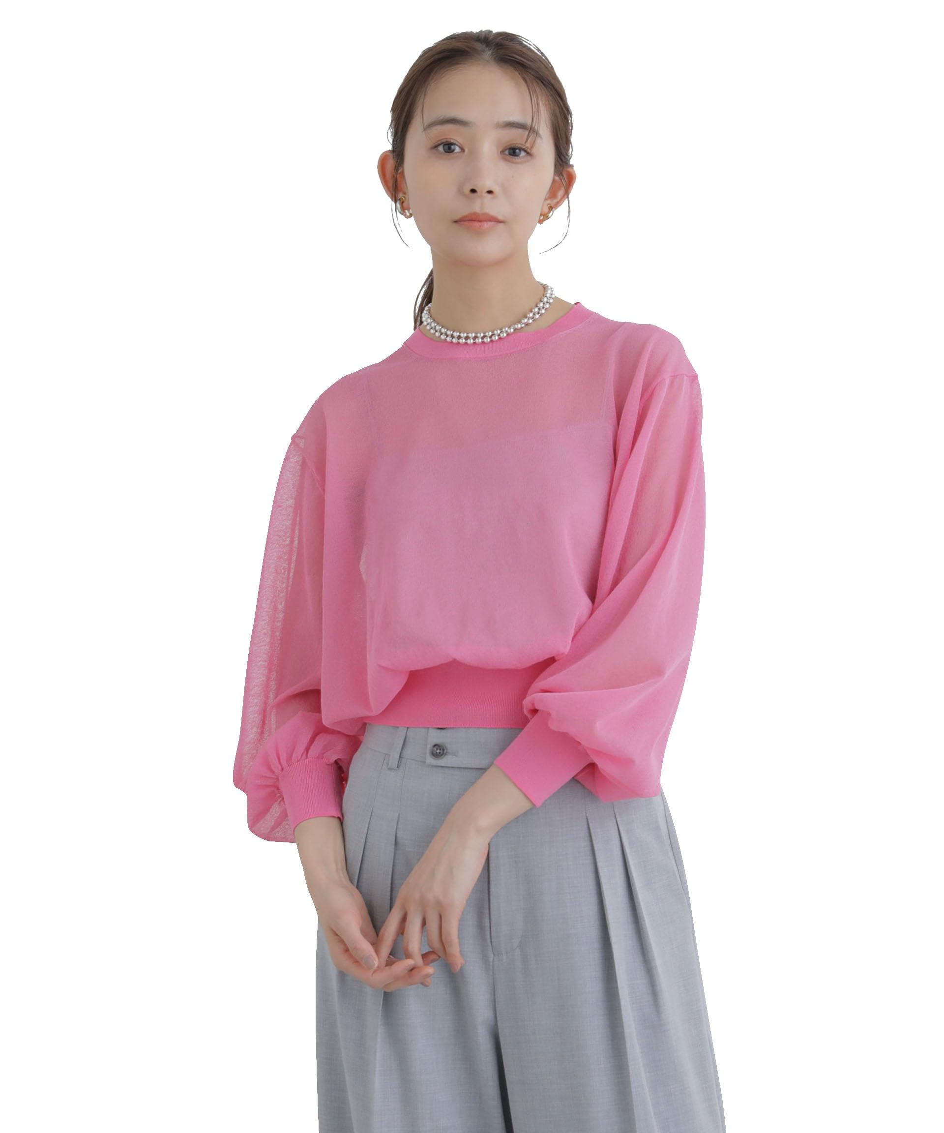 

Nano Universe Прозрачный объемный пуловер розового цвета, размер S, розовый