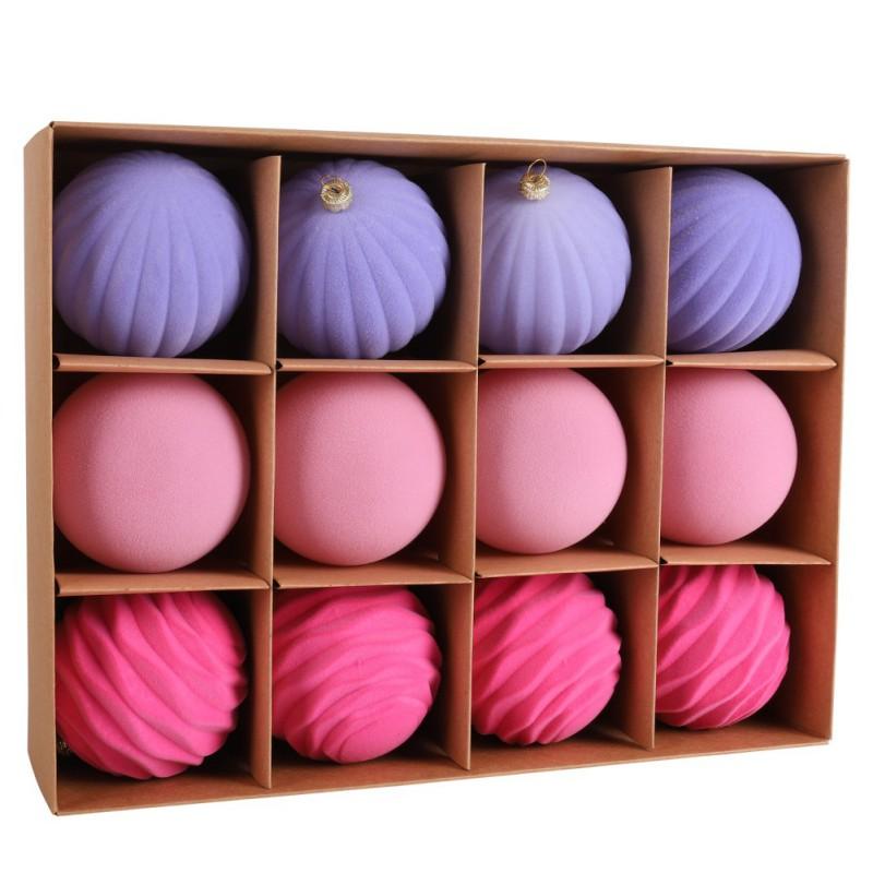 12pcs/box Flocked Christmas Balls Christmas Tree Decoration Hanging Balls Ornaments Plush Ball Box Christmas Holiday Decors 8cm