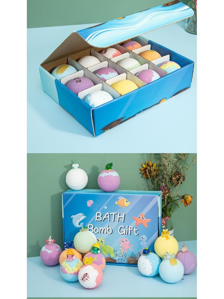 Marine-Themed Plush Toy Bath Bomb Gift Set - 12x70g Bath Salt Balls