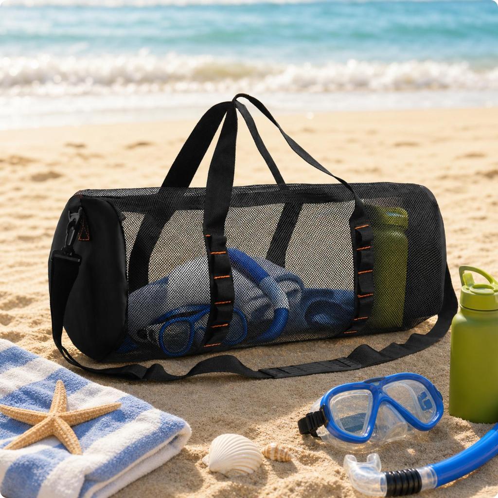 Cylindrical Mesh Swim and Travel Bag Ventilated with Shoulder