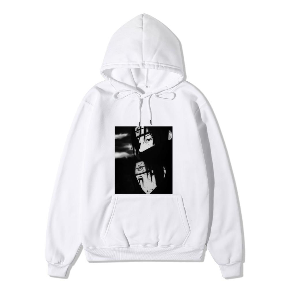 Anime Naruto Uchiha Itachi Hoodie Black and White Manga Portrait Front Print Pullover Sweatshirt Men Women Streetwear